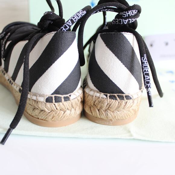 Off-White c/o Virgil Abloh Black & White Canvas Striped Lace-Up Espadrille Flat - Picture 11 of 16